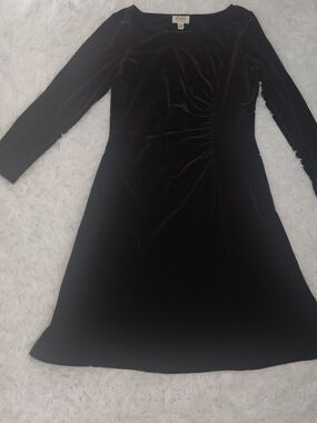 Talbots Black Velvet Long-Sleeve A-Line Dress